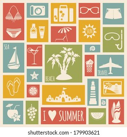 Summer holiday card with flat elements. Vector illustration