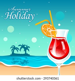 Summer holiday card with a glass of cocktail
