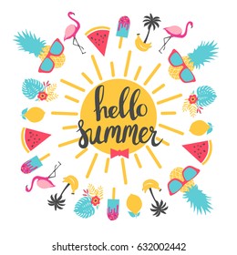 Summer holiday cards. Hand drawn beautiful posters. Vector illustration