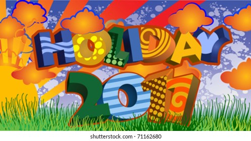 Summer Holiday Cartoon 3D Text