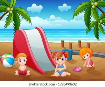 Summer holiday the children enjoying at the beach