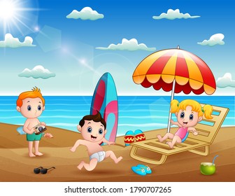 Summer holiday with children on tropical beach