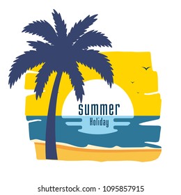 Summer Holiday Coconut Tree Sunset Background Vector Image
