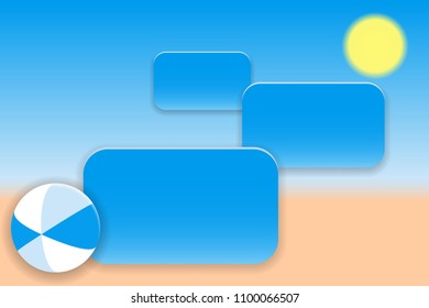 Summer holiday concept. Bright ball on the sandy beach and banners for text. Vector illustration EPS10