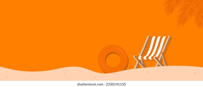 Summer Holiday Concept Orange Background.Summer Beach holiday travel background with chair on sand