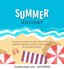 Summer holiday concept vector illustration. Top view of beach. Template for poster, banner, card, flyer etc.