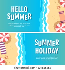 Summer holiday concept vector illustration. Top view of beach. Template for poster, banner, card, flyer etc.