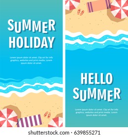 Summer holiday concept vector illustration. Top view of beach. Template for poster, banner, card, flyer etc.