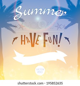 Summer holiday creative poster sunset background