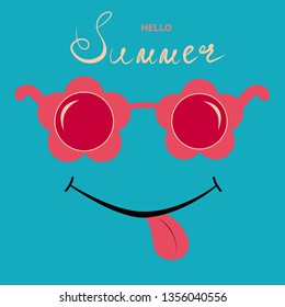 Summer holiday cute background with smile and sunglasses. Vector illustration.