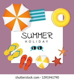 summer holiday design with sunglasses flip flops ball starfish and umbrella vector illustration EPS10