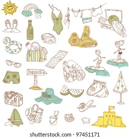 Summer holiday doodle collection - hand drawn in vector