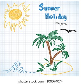 summer holiday doodles on paper in the box