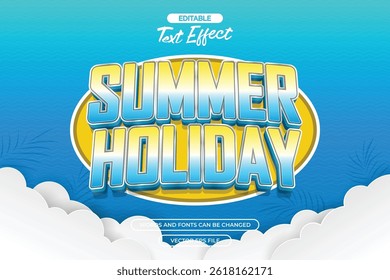 Summer holiday editable text effect with retro text style and cloud decoration