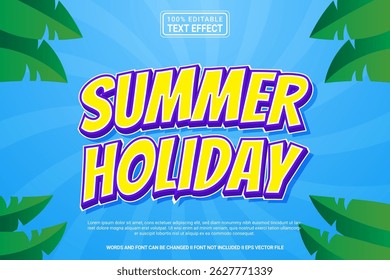 Summer Holiday Editable Vector 3D Text Effect – colorful and modern typography with cartoon style for poster, branding, social media