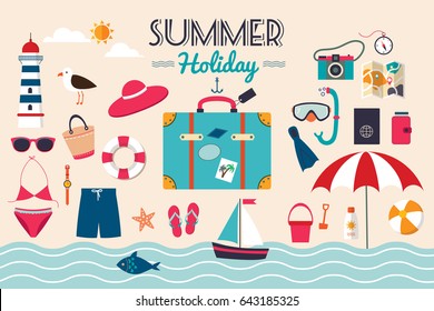 Summer holiday elements collection (flat design)