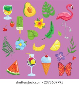 summer holiday elements set vector design illustration