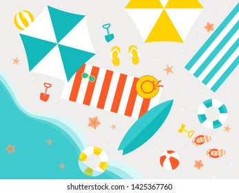 Summer holiday with equipment on the beach