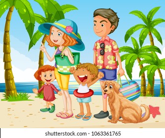 Summer holiday with family on the beach illustration