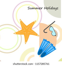Summer holiday, fins starfish underwater mask