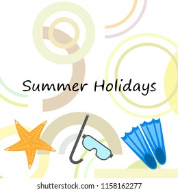 Summer holiday, fins starfish underwater mask