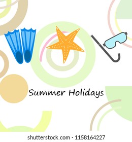 Summer holiday, fins starfish underwater mask
