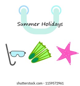 Summer holiday, fins starfish underwater mask