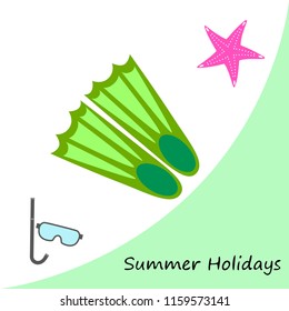Summer holiday, fins starfish underwater mask
