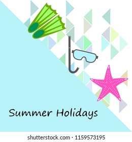 Summer holiday, fins starfish underwater mask