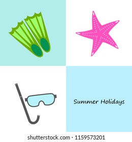 Summer holiday, fins starfish underwater mask