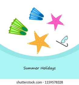 Summer holiday, fins starfish underwater mask Summer holiday, fins starfish underwater mask