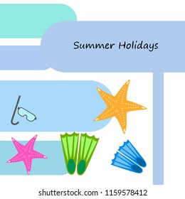 Summer holiday, fins starfish underwater mask