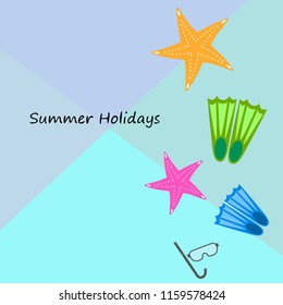 Summer holiday, fins starfish underwater mask