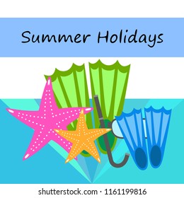Summer holiday, fins starfish underwater mask