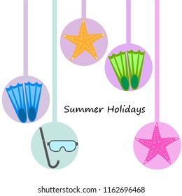 Summer holiday, fins starfish underwater mask