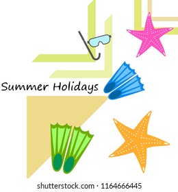 Summer holiday, fins starfish underwater mask