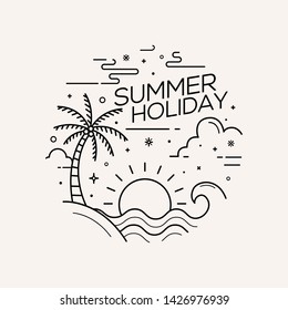 Summer holiday flat style with line art vector illustration