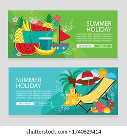 summer holiday fruit tropical theme banner with flat style design template
