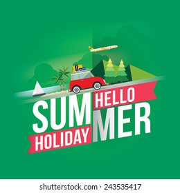 Summer holiday with green background. Vector illustration