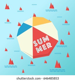 Summer holiday greeting card typography with beach umbrella, Vector illustration