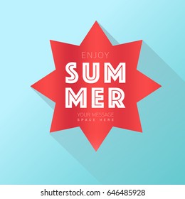 Summer holiday greeting card typography on red sun, Vector illustration