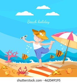 Summer holiday happy child playing on the beach vector 