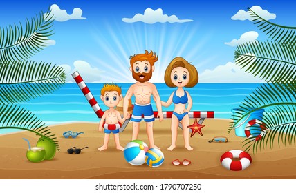 Summer holiday with happy family playing in the beach