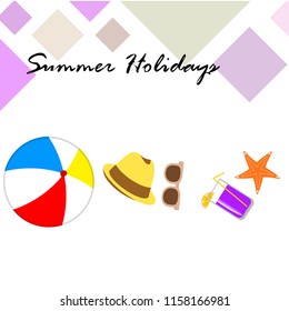summer holiday hat flip flops seashell vector background