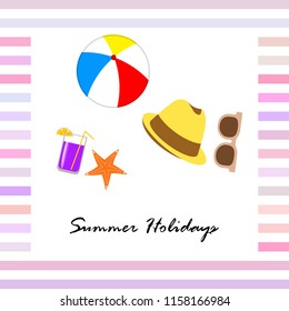 summer holiday hat flip flops seashell vector background