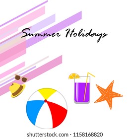 summer holiday hat flip flops seashell vector background