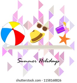 summer holiday hat flip flops seashell vector background