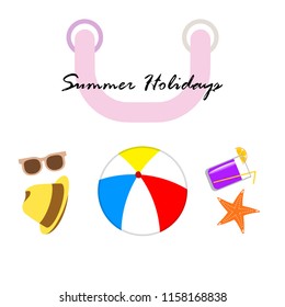 summer holiday hat flip flops seashell vector background