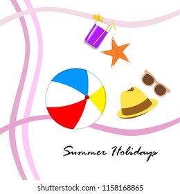 summer holiday hat flip flops seashell vector background