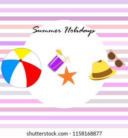 summer holiday hat flip flops seashell vector background